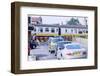 Traffic queue at level crossing in Brockenhurst, Hampshire-null-Framed Photographic Print