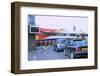 Traffic queue at level crossing in Brockenhurst, Hampshire-null-Framed Photographic Print