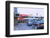 Traffic queue at level crossing in Brockenhurst, Hampshire-null-Framed Photographic Print