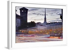 Traffic Rushes Through Piazza Castello, Turin, Piedmont, Italy, Europe-Julian Elliott-Framed Photographic Print