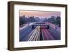 Traffic trail lights on major road near Beijing Zoo at dusk, Beijing-Frank Fell-Framed Photographic Print