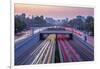 Traffic trail lights on major road near Beijing Zoo at dusk, Beijing-Frank Fell-Framed Photographic Print