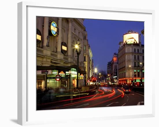 Traffic Trails and Theatre Signs at Night Near Piccadilly Circus, London, England-Lee Frost-Framed Photographic Print