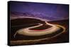 Traffic trails on a road next to the Irati forest, Navarre, Spain, Europe-David Rocaberti-Stretched Canvas