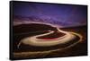 Traffic trails on a road next to the Irati forest, Navarre, Spain, Europe-David Rocaberti-Framed Stretched Canvas