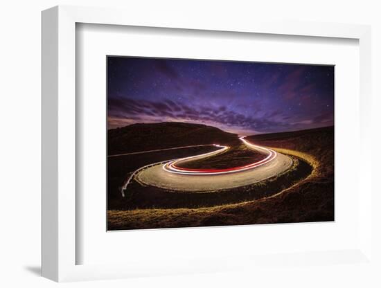 Traffic trails on a road next to the Irati forest, Navarre, Spain, Europe-David Rocaberti-Framed Photographic Print