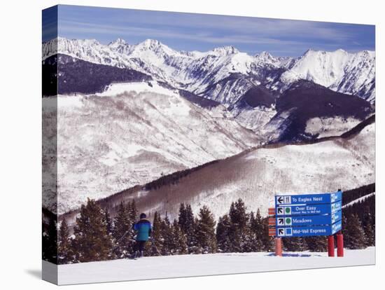 Trail Marker Below the Gore Mountains at Vail Ski Resort, Vail, Colorado, USA-Kober Christian-Stretched Canvas