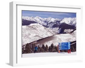 Trail Marker Below the Gore Mountains at Vail Ski Resort, Vail, Colorado, USA-Kober Christian-Framed Photographic Print