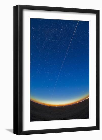 Trail of the International Space Station Coming Out of the Western Twilight-null-Framed Photographic Print