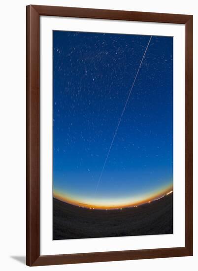 Trail of the International Space Station Coming Out of the Western Twilight-null-Framed Photographic Print