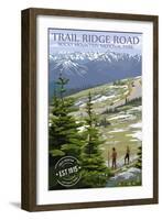 Trail Ridge Road - Rocky Mountain National Park - Rubber Stamp-Lantern Press-Framed Art Print