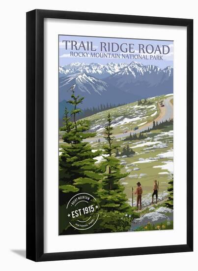 Trail Ridge Road - Rocky Mountain National Park - Rubber Stamp-Lantern Press-Framed Art Print