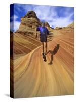 Trail Runner on Sandstone, Coyote Buttes, Utah, USA-Chuck Haney-Stretched Canvas