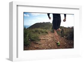 Trail Running Athlete Exercising for Fitness and Health Outdoors on Mountain Pathway-warrengoldswain-Framed Photographic Print