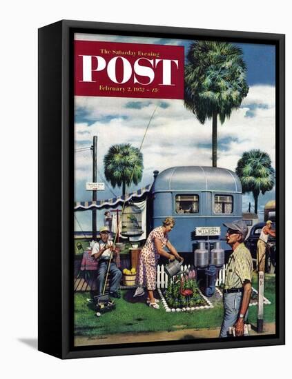 "Trailer Park Garden" Saturday Evening Post Cover, February 2, 1952-Stevan Dohanos-Framed Stretched Canvas