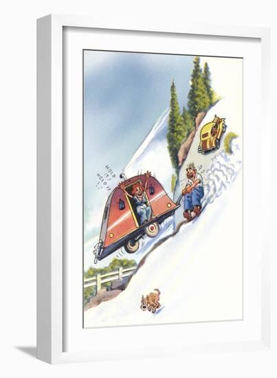 Trailer Sliding Down Hill-null-Framed Art Print