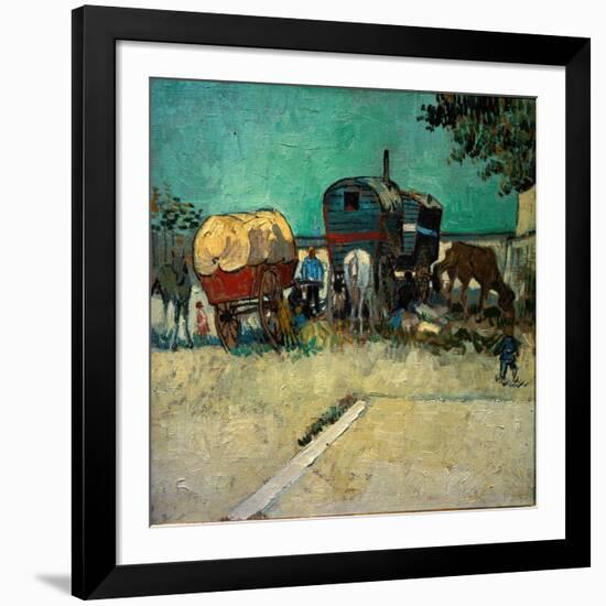 Trailers, Bohemian Encampment in the Vicinity of Arles (Oil on Canvas, 1888)-Vincent van Gogh-Framed Giclee Print