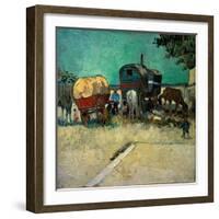 Trailers, Bohemian Encampment in the Vicinity of Arles (Oil on Canvas, 1888)-Vincent van Gogh-Framed Giclee Print