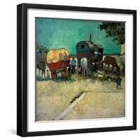 Trailers, Bohemian Encampment in the Vicinity of Arles (Oil on Canvas, 1888)-Vincent van Gogh-Framed Giclee Print