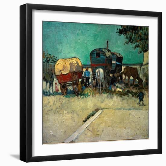 Trailers, Bohemian Encampment in the Vicinity of Arles (Oil on Canvas, 1888)-Vincent van Gogh-Framed Giclee Print