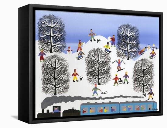 Train and Sleds in the Trees-Gordon Barker-Framed Stretched Canvas