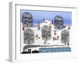 Train and Sleds in the Trees-Gordon Barker-Framed Giclee Print