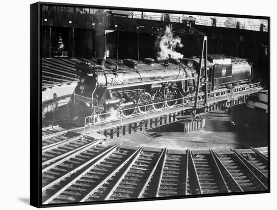 Train Arriving at Switching Station-null-Framed Stretched Canvas