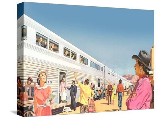 Train Arriving In Sunny West-Found Image Press-Stretched Canvas