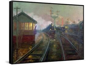 Train at Night C.1890-Lionel Walden-Framed Stretched Canvas