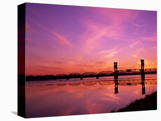 Train Bridge Over Columbia River at Sunrise, Pasco-Kennewick, Washington, USA-Jamie & Judy Wild-Stretched Canvas