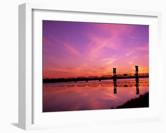 Train Bridge Over Columbia River at Sunrise, Pasco-Kennewick, Washington, USA-Jamie & Judy Wild-Framed Photographic Print