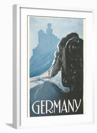 Train by Rhine Castle, Germany-null-Framed Art Print