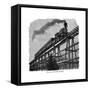 Train Crossing a Wooden Trestle Bridge on the Union Pacific Railroad, Wyoming, USA, C1870-null-Framed Stretched Canvas