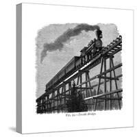 Train Crossing a Wooden Trestle Bridge on the Union Pacific Railroad, Wyoming, USA, C1870-null-Stretched Canvas