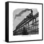 Train Crossing a Wooden Trestle Bridge on the Union Pacific Railroad, Wyoming, USA, C1870-null-Framed Stretched Canvas