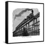 Train Crossing a Wooden Trestle Bridge on the Union Pacific Railroad, Wyoming, USA, C1870-null-Framed Stretched Canvas