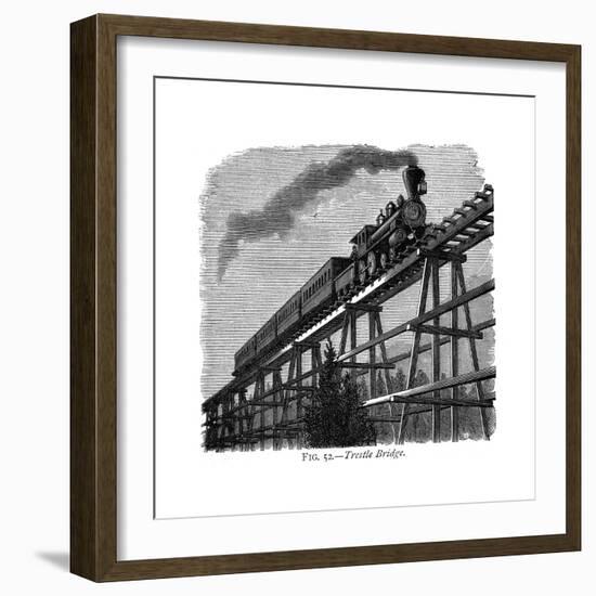 Train Crossing a Wooden Trestle Bridge on the Union Pacific Railroad, Wyoming, USA, C1870-null-Framed Giclee Print