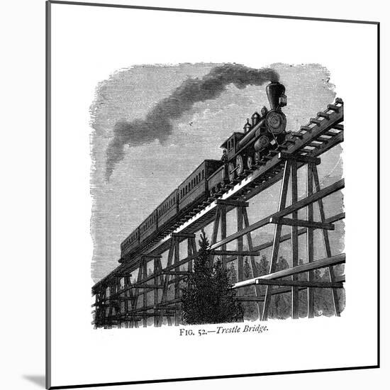 Train Crossing a Wooden Trestle Bridge on the Union Pacific Railroad, Wyoming, USA, C1870-null-Mounted Giclee Print