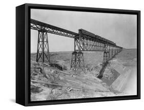 Train Crossing Bridge over Dam-William Henry Jackson-Framed Stretched Canvas