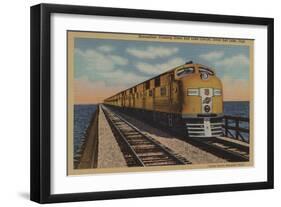 Train- Crossing Great Salt Lake, Ogden, Utah - Ogden, UT-Lantern Press-Framed Art Print