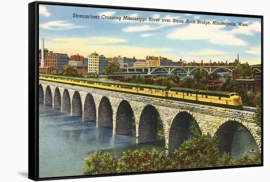 Train Crossing Stone Arch Bridge, Minneapolis, Minnesota-null-Framed Stretched Canvas