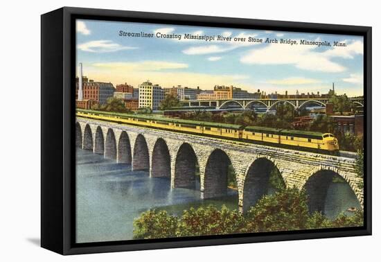 Train Crossing Stone Arch Bridge, Minneapolis, Minnesota-null-Framed Stretched Canvas