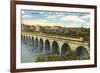 Train Crossing Stone Arch Bridge, Minneapolis, Minnesota-null-Framed Art Print