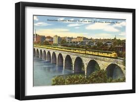 Train Crossing Stone Arch Bridge, Minneapolis, Minnesota-null-Framed Art Print