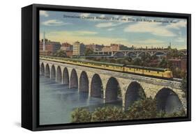 Train- Crossing Stone Arch Bridge, Minneapolis, MN - Minneapolis, MN-Lantern Press-Framed Stretched Canvas