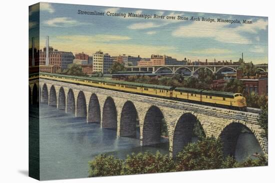 Train- Crossing Stone Arch Bridge, Minneapolis, MN - Minneapolis, MN-Lantern Press-Stretched Canvas
