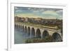 Train- Crossing Stone Arch Bridge, Minneapolis, MN - Minneapolis, MN-Lantern Press-Framed Premium Giclee Print