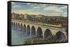 Train- Crossing Stone Arch Bridge, Minneapolis, MN - Minneapolis, MN-Lantern Press-Framed Stretched Canvas