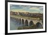 Train- Crossing Stone Arch Bridge, Minneapolis, MN - Minneapolis, MN-Lantern Press-Framed Art Print