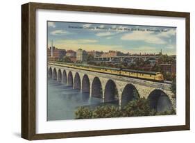 Train- Crossing Stone Arch Bridge, Minneapolis, MN - Minneapolis, MN-Lantern Press-Framed Art Print